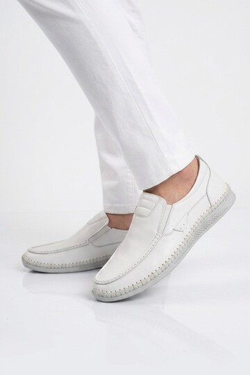 Beyaz Erkek Smart Casual Ayakkabı Hakiki Deri Hafızalı Rahat Taban Şık Loafer M741 M