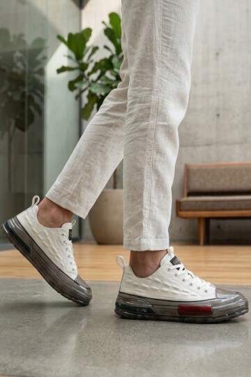 Erkek Beyaz Timsah Desenli Hakiki Deri Günlük ayakkabı Sneaker