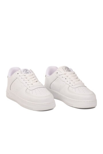 Beyaz Bağcıklı Kalın Tabanlı Unisex Yürüyüş ve Spor Ayakkabı Klasik Sneaker Pekin Kısa