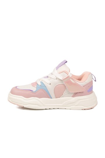 Beyaz-Pudra Fileli Bağcıklı Kız Çocuk Spor Ayakkabı Sneaker Jacop