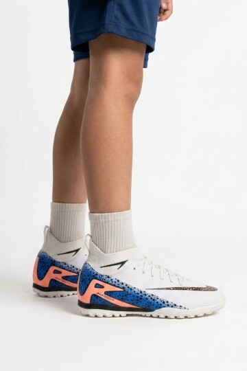 Beyaz-Siyah Bilekten Sarmalı Unisex Halı Saha Futbol Ayakkabısı 610 Süperfly G