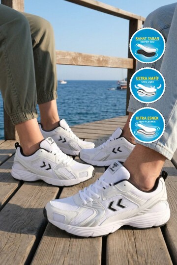 Beyaz-Siyah Nefes Alabilen File Detaylı Hafif Taban Erkek Yürüyüş ve Spor Ayakkabı Sneaker 900911 Hml Performance 930