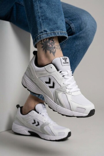 Beyaz-Siyah Nefes Alabilen File Detaylı Hafif Taban Erkek Yürüyüş ve Spor Ayakkabı Sneaker 900911 Hml Performance 930