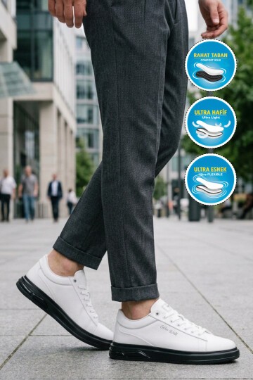 Beyaz-Siyah Dokulu Erkek Sneaker Siyah Kalın Taban Günlük Ayakkabı Dashor M