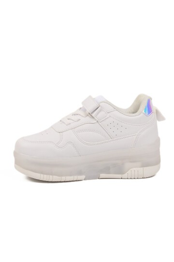 Beyaz Işıklı Ortopedik Unisex Çocuk Patenli Spor Ayakkabı Glow F