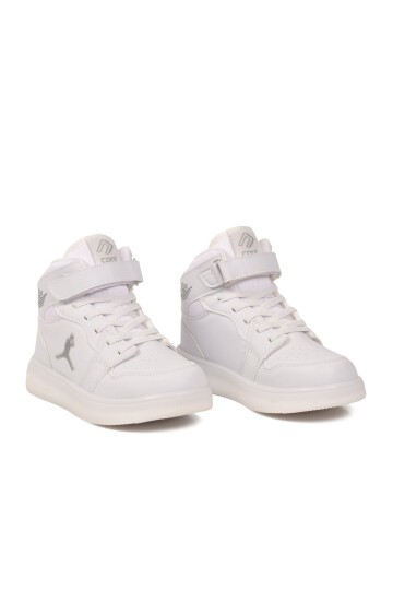 Beyaz Bilek Boy Cırtlı Kalın Tabanlı Basket Tarzı Unisex Çocuk Spor Ayakkabı Haykat Uzun Air