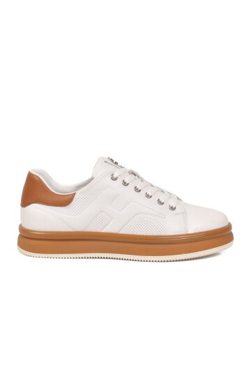 Beyaz-Taba Memory Taban Premium Casual Ayakkabı Hakiki Deri Erkek Günlük Sneaker M030 M