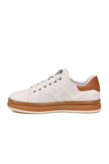 Beyaz-Taba Memory Taban Premium Casual Ayakkabı Hakiki Deri Erkek Günlük Sneaker M030 M