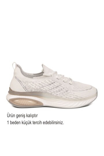 Beyaz Geniş Kalıp Örme Hafızalı Taban Nefes Alan Kadın Yürüyüş ve Spor Ayakkabı Sneaker B264 Z