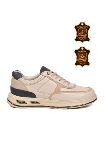Ekru Hakiki Deri Erkek Günlük Sneaker Konforlu Hafızalı Taban Casual Ayakkabı M692 M