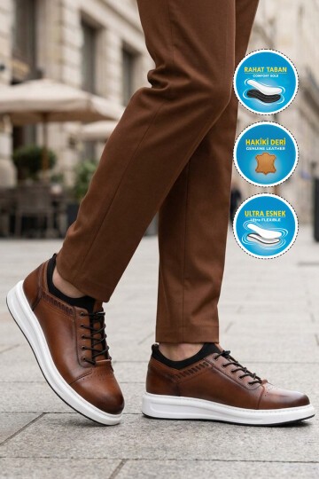 Erkek Taba Hakiki Deri Comfort Rahat Taban Günlük Ayakkabı Sneaker 4190 M