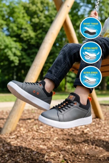 Füme Comfort Rahat Taban Lastik Bağcıklı Erkek Çocuk Sneaker Balase F