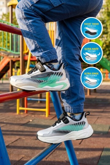 Gri-Turkuaz Erkek Çocuk Spor Ayakkabı T5440207B F