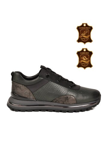 Haki Hakiki Deri Bağcıklı Erkek Casual Ayakkabı Sneaker M533