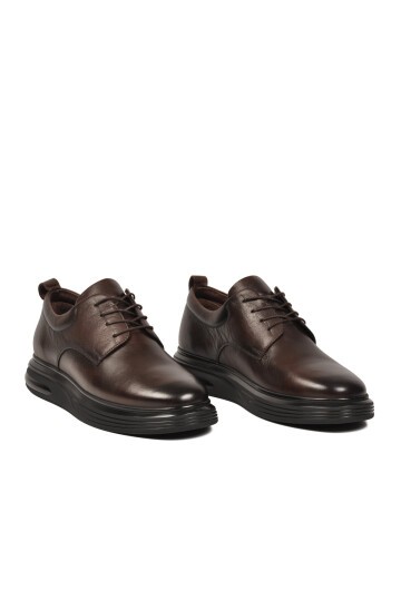 Kahve Hakiki Deri Bağcıklı Kalın Rahat Tabanlı Erkek Casual Ayakkabı Sneaker 1042