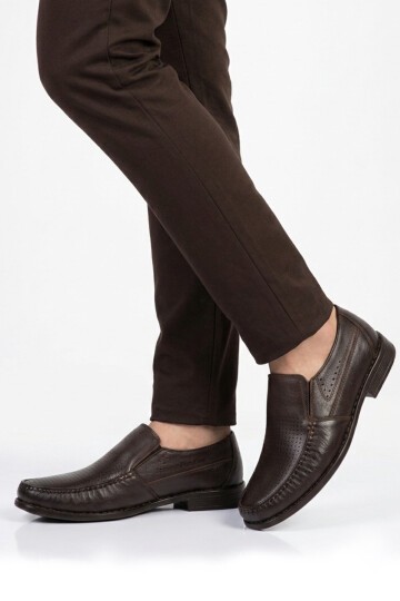 Erkek Hakiki Deri Klasik Mokasen Loafer Ayakkabı Kahve Sensitive 3607-1 M