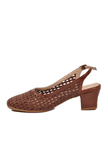 Kadın Kahve Örgü Detaylı Slingback Topuklu Ayakkabı 18386016-01