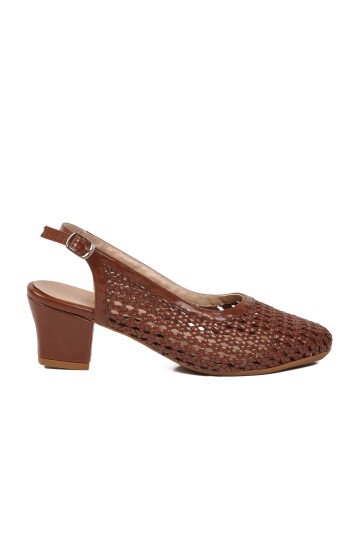 Kadın Kahve Örgü Detaylı Slingback Topuklu Ayakkabı 18386016-01