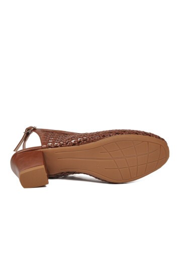 Kadın Kahve Örgü Detaylı Slingback Topuklu Ayakkabı 18386016-01
