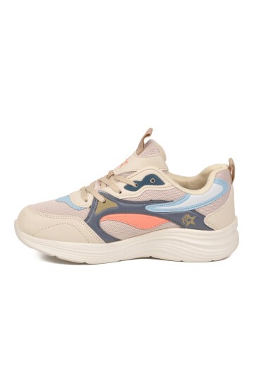 Koyu Gri-Turuncu Fileli Hava Alabilen Bağcıklı Rahat Tabanlı Unisex Yürüyüş ve Spor Ayakkabı Sneaker 26106 G