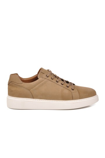 Kum Nubuk Hakiki Deri Büyük Numara Bağcıklı Erkek Casual Sneaker Ayakkabı 2516