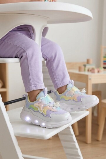 Lila Cırtlı Işıklı Anatomik Desenli Bebek İlk Adım ve Spor Ayakkabı Sneaker Aria B