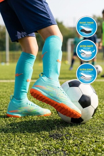 Mint Çoraplı Bağcıklı Unisex Çocuk Futbol Ayakkabısı Halı Saha Strike F