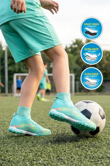 Mint Çoraplı Bağcıklı Unisex Futbol Ayakkabısı Halı Saha Strike G