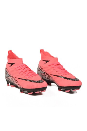 Pembe-Siyah Çoraplı Bağcıklı Unisex Krampon Futbol Ayakkabısı Süperfly