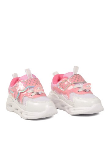 Pudra Anatomik Cırtlı Işıklı Desenli Bebek İlk Adım ve Spor Ayakkabı Sneaker Aida B