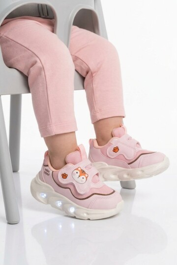Pudra Cırtlı Işıklı Anatomik Desenli Bebek İlk Adım ve Spor Ayakkabı Sneaker Aria B