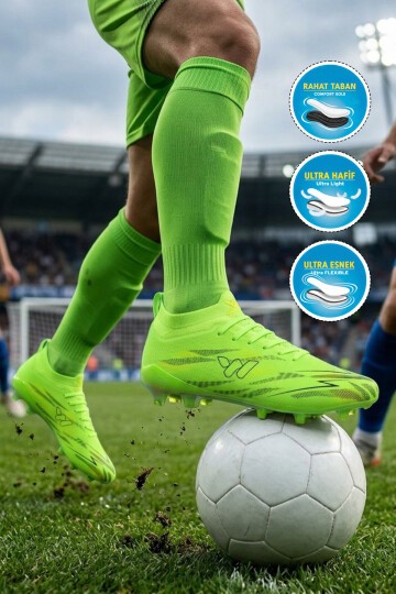 Sarı Çoraplı Bağcıklı Erkek Futbol Ayakkabısı Krampon Strike M