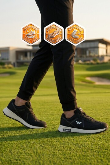 Siyah-Beyaz Hafızalı Rahat Tabanlı Bağcıklı Erkek Yürüyüş ve Spor Ayakkabı Sneaker Muveon M