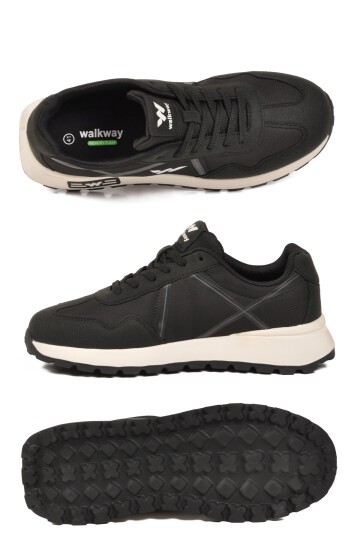 Siyah-Beyaz Hafızalı Rahat Tabanlı Bağcıklı Erkek Yürüyüş ve Spor Ayakkabı Sneaker Muveon M