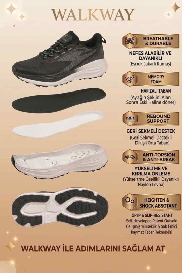 Siyah-Beyaz Fileli Bağcıklı Hafızalı Rahat Tabanlı Unisex Yürüyüş ve Spor Ayakkabı Flexion G