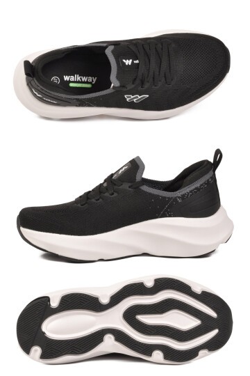 Siyah-Beyaz Fileli Bağcıklı Hafızalı Rahat Tabanlı Unisex Yürüyüş ve Spor Ayakkabı Flexnova G