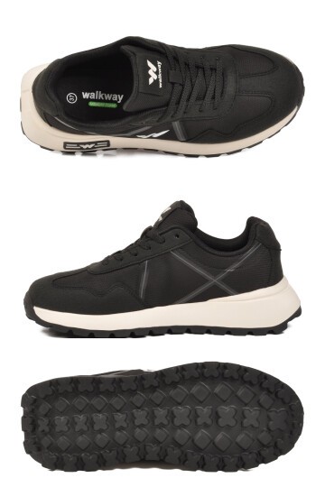 Siyah-Beyaz Hafızalı Rahat Tabanlı Bağcıklı Unisex Yürüyüş ve Spor Ayakkabı Sneaker Muveon G
