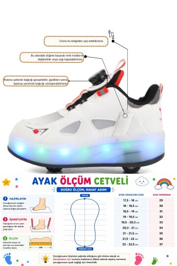 Siyah-Beyaz Akıllı Bağcıklı Şarj Edilebilir Işıklı Erkek Çocuk Patenli Ayakkabı Yung