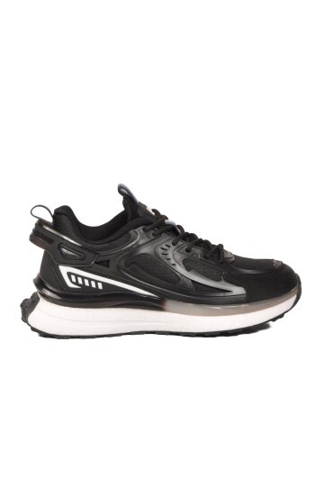 Siyah-Beyaz  Fileli Hafızalı Hafif Rahat Köpük Tabanlı Erkek Yürüyüş ve Spor Ayakkabı Sneaker PCI-10105