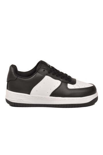 Siyah-Beyaz Bağcıklı Kalın Tabanlı Unisex Yürüyüş ve Spor Ayakkabı Klasik Sneaker Pekin Kısa