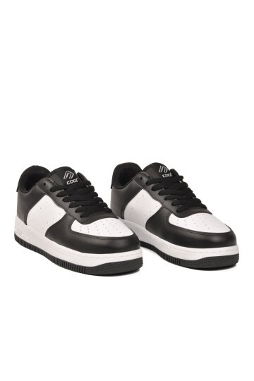 Siyah-Beyaz Bağcıklı Kalın Tabanlı Unisex Yürüyüş ve Spor Ayakkabı Klasik Sneaker Pekin Kısa