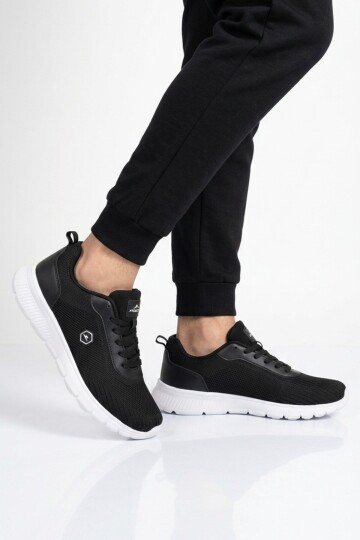 Erkek Siyah-Beyaz Günlük Spor Ayakkabı Hafif Rahat Tabanlı Bağcıklı Sneaker 26108
