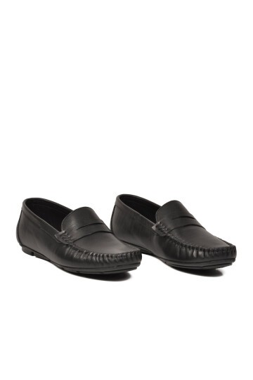 Erkek Hakiki Deri Penny Loafer Ayakkabı Bağcıksız Mokasen Klasik Günlük Siyah 4180 M