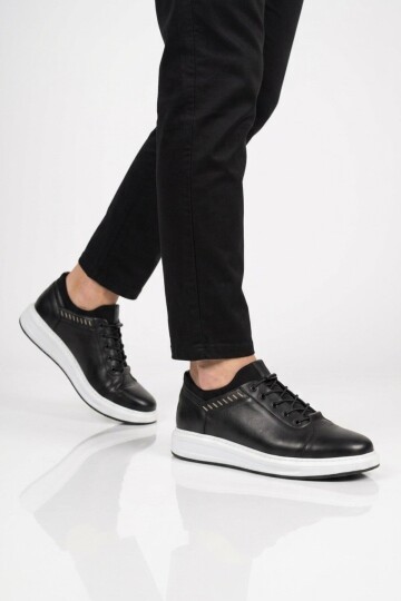 Erkek Siyah Hakiki Deri Comfort Rahat Taban Günlük Ayakkabı Sneaker 4190 M