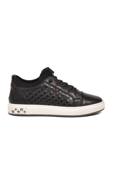 Erkek Casual Ayakkabı Siyah Hakiki Deri Kroko Desenli Rahat Şık Sneaker 6424-1 M