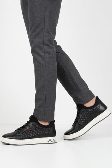 Erkek Casual Ayakkabı Siyah Hakiki Deri Kroko Desenli Rahat Şık Sneaker 6424-1 M