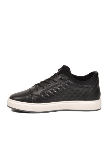 Erkek Casual Ayakkabı Siyah Hakiki Deri Kroko Desenli Rahat Şık Sneaker 6424-1 M