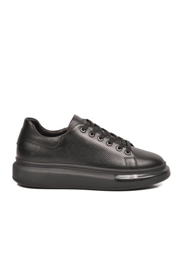 Siyah Premium Hakiki Deri Erkek Günlük Ayakkabı Memory Tabanlı Sneaker 6601 M