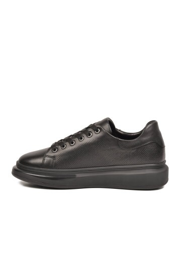 Siyah Premium Hakiki Deri Erkek Günlük Ayakkabı Memory Tabanlı Sneaker 6601 M