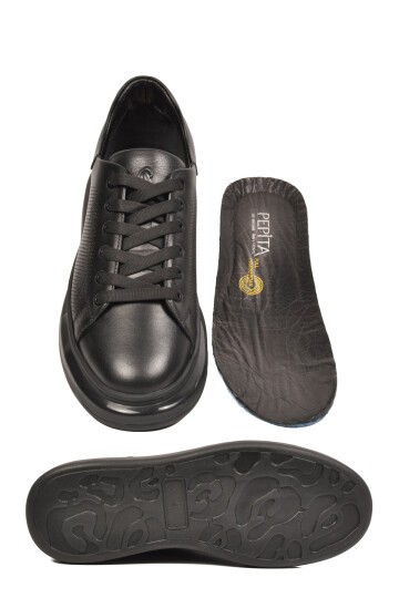 Siyah Premium Hakiki Deri Erkek Günlük Ayakkabı Memory Tabanlı Sneaker 6601 M